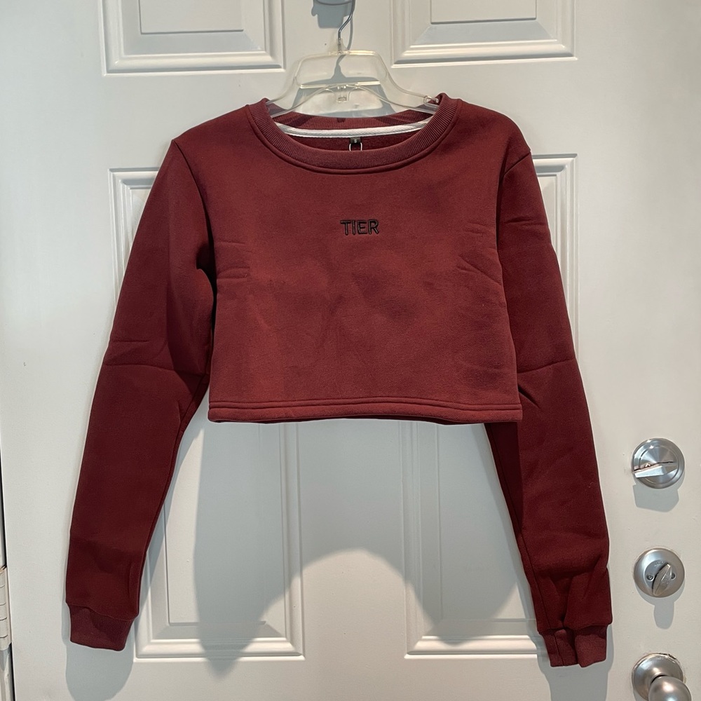 Tier Activewear Maroon Fleece Gym Cropped Sweatshirt Size Small (fits XS)
